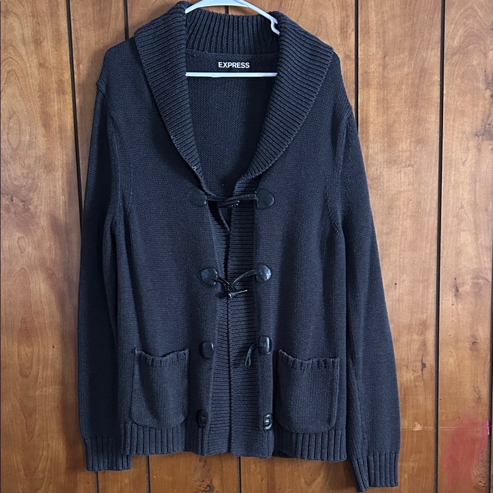Express Charcoal Knit Sweater with Toggle Closure
